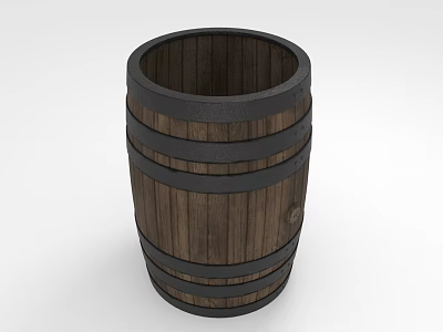 Rustic Wooden Barrel Decorative Ornament With Black Metal Hoops For Home Decor 3d model