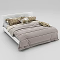 Modern Double Bed With White Headboard Gray Soft Quilt And Plaid Pillows