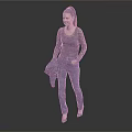 Fashionable Woman Wearing Gray Lace Sleeve Top Blue Jeans And Heels Holding Jacket