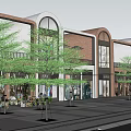 Vibrant Commercial Street Shopping Area With Trees Street Lamps And Storefronts