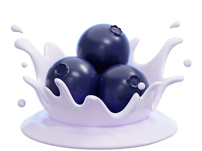 Fresh Juicy Blueberries Surrounded by Splashing Milk and Creamy Background 3d model