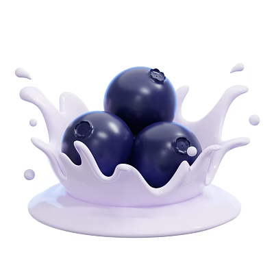 Fresh Juicy Blueberries Surrounded by Splashing Milk and Creamy Background 3d model