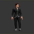 Stylish Man In Modern Black Suit With Black Pants And Silver Shoes