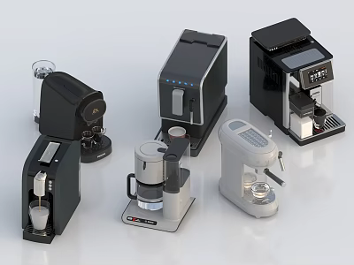 Modern Kitchen Appliances Featuring Different Types Of Coffee Makers And Small Devices 3d model