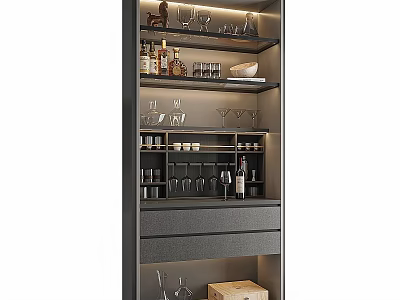 Modern Storage Cabinet with Wine Glasses Wine Bottles Shelves and Drawers 3d model