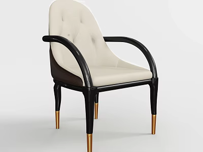 Elegant Modern Dining Chair With Ivory Upholstery Black Armrests And Golden Legs 3d model