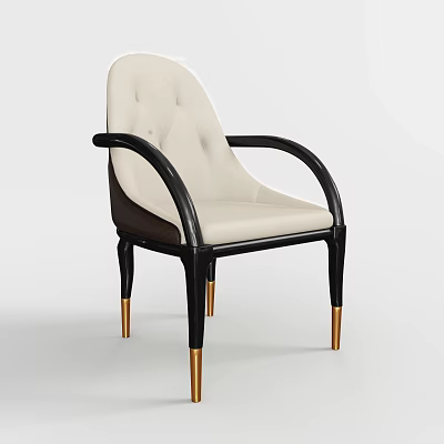 Elegant Modern Dining Chair With Ivory Upholstery Black Armrests And Golden Legs 3d model