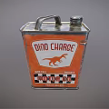 Dino Charge Industrial Metal Fuel Canister With Orange Body Dinosaur Logo And Checkered Pattern