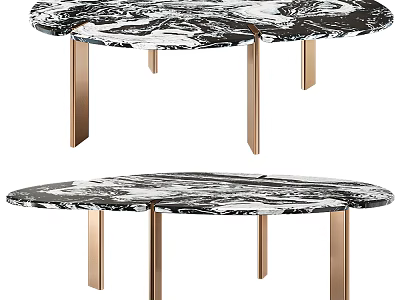 Modern Coffee Table With Black White Marble Top And Brass Metal Legs 3d model