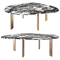 Modern Coffee Table With Black White Marble Top And Brass Metal Legs