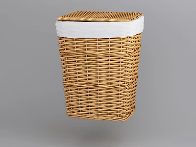 Square Natural Woven Storage Basket With White Rim For Home Organization Solutions 3d model