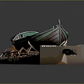 Wooden Water Boat With Green And Brown Hull And Interior Seats Design