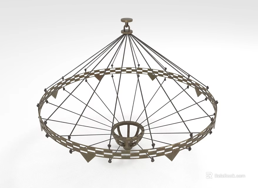 Modern Geometric Metal Chandelier With Radial Open Frame And Decorative Details 3d model 