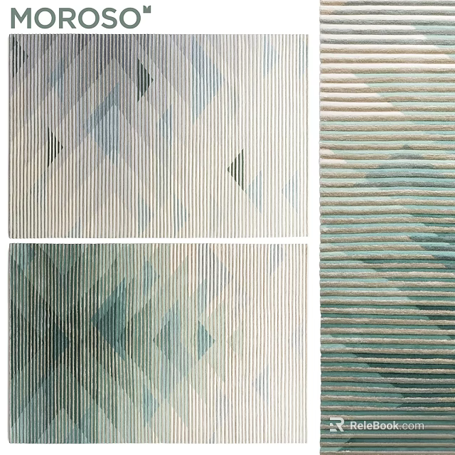 Modern Square Rug With Striped Geometric Patterns Soft Texture And Blue Green Hues 3d model