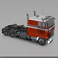 Red Semi Truck Cab With Chrome Accents And Multiple Wheels On Dark Background