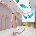 Modern Clothing Store Interior With Mannequin Butterfly Decorations And Clothing Racks