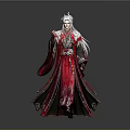 Ancient Chinese Character In Red Black Robe With White Long Hair And Ornate Details