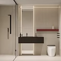 Modern Bathroom Interior Design With Black Vanity Backlit Mirror And White Toilet Glass Shower Partition