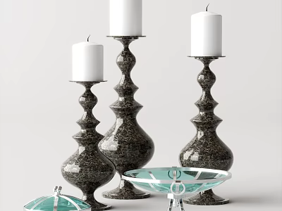 Tall Decorative Candle Holders With Speckled Design And Glass Tray For Home Decor 3d model