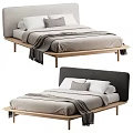 Minimalist Double Bed Interior Design With Wooden Frame Neutral Tones Pillows And Blanket