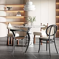 Minimalist Modern Restaurant Interior With Round Dining Table White Pendant Light Chairs And Shelves