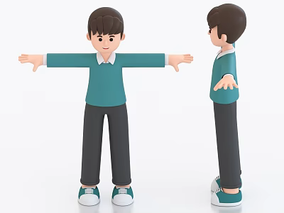 3D Model Man Open Arms Front Side View Green Sweater Black Pants Green Shoes 3d model