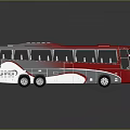 Modern red and silver bus with multiple windows and interior seats design 3d model