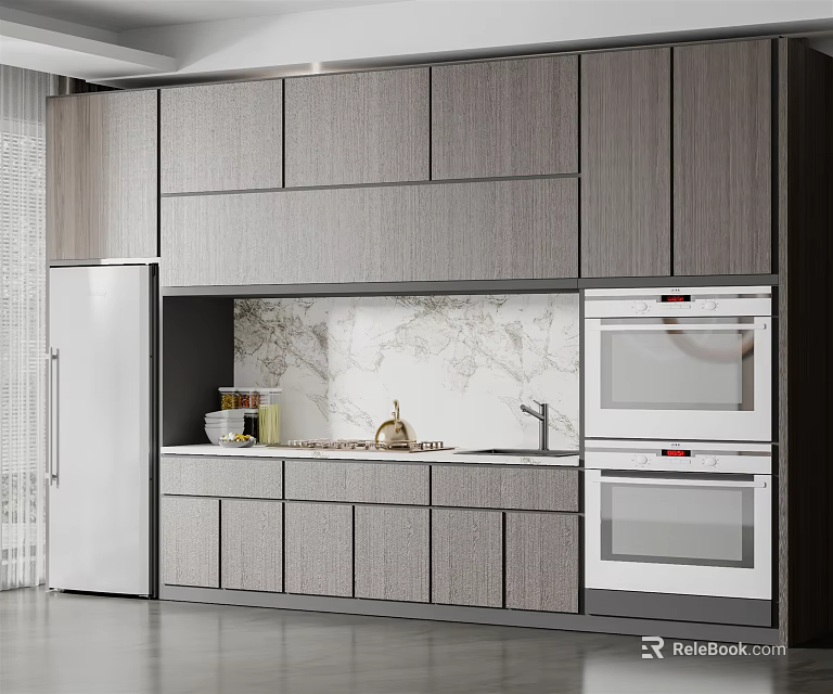 Modern Kitchen Interior With Sleek Countertop Built In Appliances And Stylish Cabinets 3d model 
