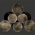 Plant Derived Stacked Wooden Logs With Natural Dark Brown Textured Surface