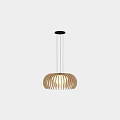 Two Modern Wooden Pendant Lights With Striped Structure And Warm Light