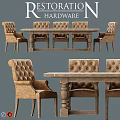 Classic Style Wooden Dining Table With Carved Legs And Tufted Leather Chairs Set