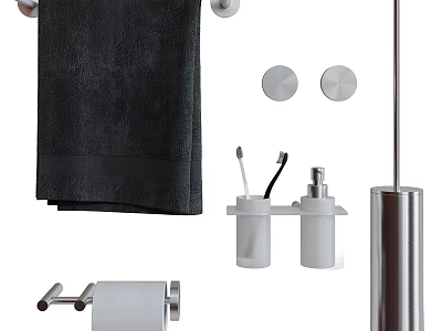 Bathroom Accessories With Towel Rack Black Towel Toilet Brush Soap Dispenser And Toilet Paper Holder 3d model