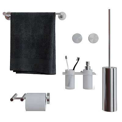 Bathroom Accessories With Towel Rack Black Towel Toilet Brush Soap Dispenser And Toilet Paper Holder 3d model