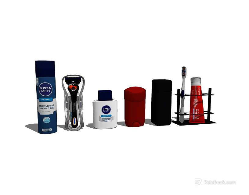 Red And Black Bathroom Accessories Set With Razor Toothpaste Toothbrush And Holders 3d model