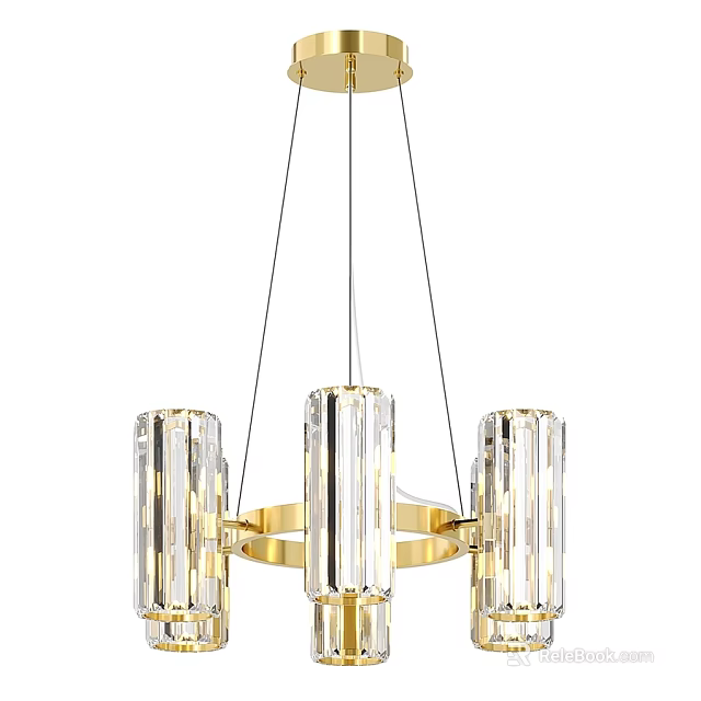 Luxurious Modern Chandelier with Gold Frame and Crystal Columns for Home Decor 3d model 