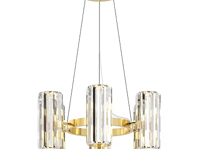 Luxurious Modern Chandelier with Gold Frame and Crystal Columns for Home Decor 3d model