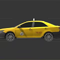 Yellow Taxi Model With Roof Sign And Black Accents On Shiny Surface