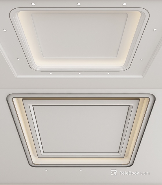 Modern Stylish Ceiling Design With Layered Frames Recessed Lights And LED Strips 3d model 