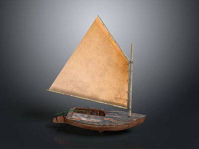 Vintage Sailboat Model With Wooden Hull Tan Sail And Detailed Craftsmanship Design 3d model