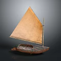 Vintage Sailboat Model With Wooden Hull Tan Sail And Detailed Craftsmanship Design
