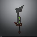 Fantasy Decorative Sword With Gray Blade Green Glowing Patterns And Red Hilt
