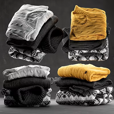 Stacked Knitted Sweaters In Gray Black Yellow With Patterned Designs 3d model Stacked Knitted Sweaters In Gray Black Yellow With Patterned Designs 3d model