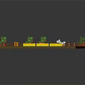 Pixel Art Garden Scene With Green Grass Fence Trees Pond And White Animal