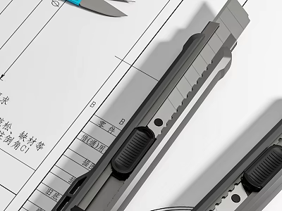 Utility Knife And Measuring Tools On Engineering Blueprint For Precision Crafting Tasks 3d model