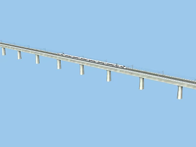 Modern Railway Bridge With High Speed Train And Concrete Piers Structure 3d model