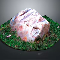 Natural Large Rock Surrounded By Lush Green Grass And Pink Leaves