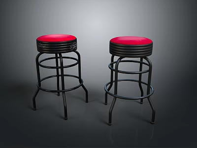 Red Seated Black Metal Frame Bar Stools In Modern Home Decor Setting 3d model