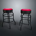 Red Seated Black Metal Frame Bar Stools In Modern Home Decor Setting