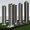 Modern High Rise Residential Buildings With Glass Facades And Green Landscaping