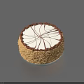 Round Cake With White Cream Topping Chocolate Drizzle Design Brown Edges And Yellow Sponge Base